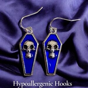 Blue & Silver Skull Coffin Earrings